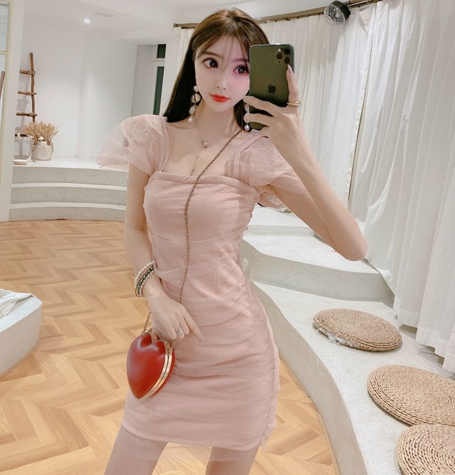 スリムタイトワンピース Iライン ミニ丈 セクシー フェミニン 春夏 お呼ばれ お出かけ デート ハイウエスト 無地 Dressarroser