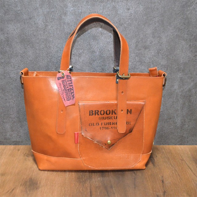 一点物 ヌメ革オイルバケッタ 男前デザイントートバッグ ミリタリー メンズ ヴィンテージ感 キャメルブラウン Giuzin