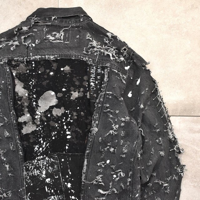 Cote mer × Wrangler damage custom black denim jacket