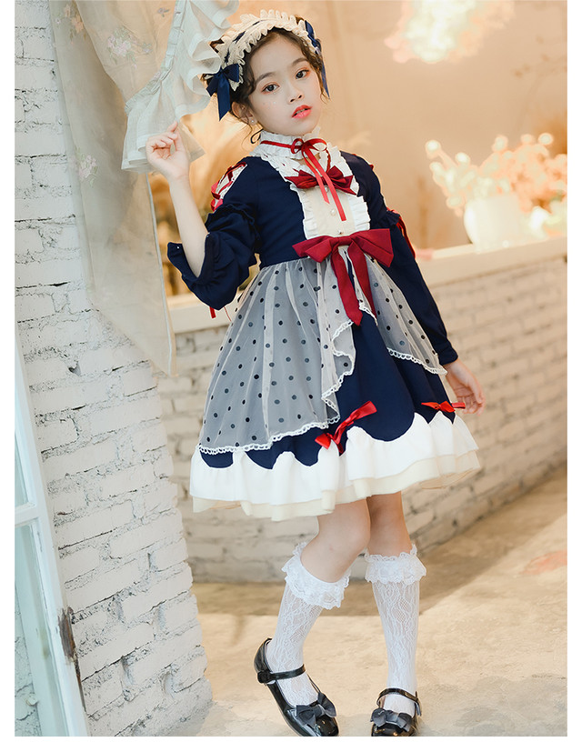 3555ロリータ服 ガールズ ロリィタ服 ロリィタドレス 女の子 子供 キッズ Lolita ロリィタワンピース ロリータドレス ロリータワンピース 長袖 コスプレ衣装 コスチューム 満天屋