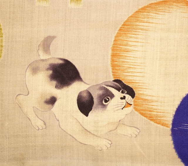 面白柄 はぎれ 子犬 古布 生地 襦袢 アンティーク着物 ヴィンテージ リメイク素材 Antique Kimono Antique John アンティーク ジョン