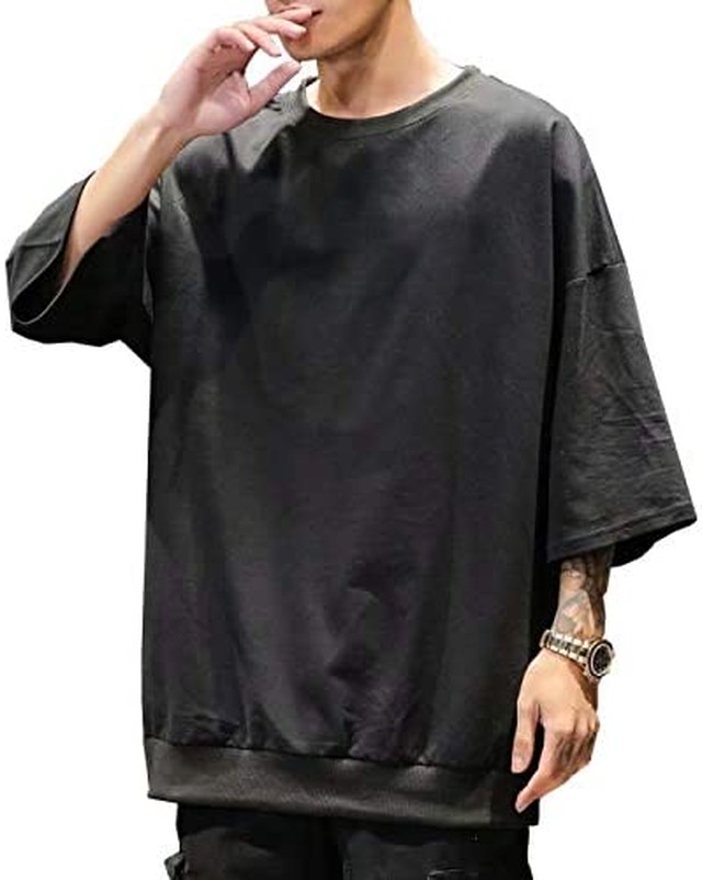 Jpcs Yimanie メンズ ｔシャツ 七分袖 ビッグシルエット カットソー サマー 半袖 無地 Big Tシャツ メンズ 白 黒 大きいサイズ 薄手 カジュアル ゆったり ドロップショルダー Japan Classic Store