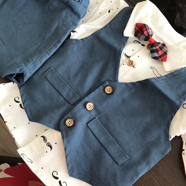 男の子長袖ヒゲ柄フォーマルスーツセット 結婚式誕生日入園式卒園式80 90 100 110 1 Babydress こどもふく