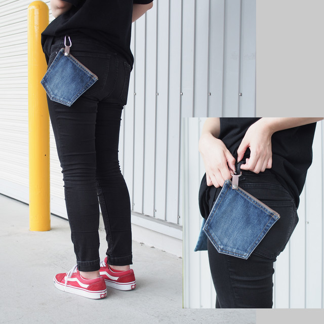 Pokke Toreteru ポーチ ヴィンテージ デニム リメイク 洗える マスクケース 小物入れ Monatelier07