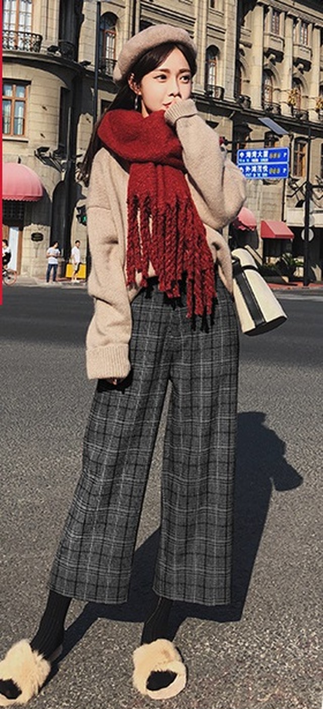 チェックパンツ レディース グレンチェック パンツ ワイドパンツ ハイウエスト 通勤服 オトナ女子 きれいめ キュート 秋冬 大きいサイズ シック クラシック ゆるコーデ 代 30代 40代 An Allure