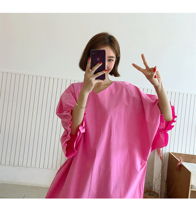ワンピース ロング丈 カットソーワンピース 半袖 無地 Aライン ゆったり ワイドスリーブ リラックス シンプル フェミニン 春夏 旅行 お出かけ デート 女子会 ピンク ブラック Southisland