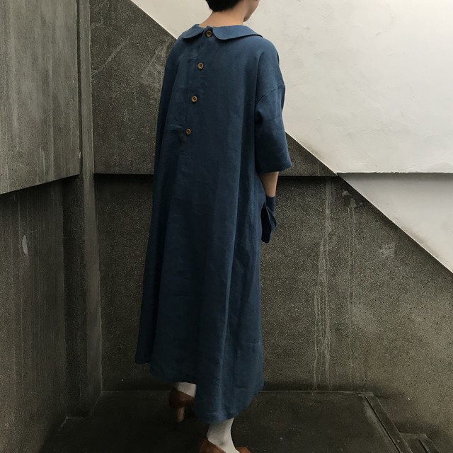 リネン100 ラウンドカラーテントワンピース 型紙屋doisawa 縫い代付きカット済みパターン オリジナル型紙