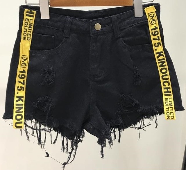 ダメージ加工がカッコイイ ショートパンツ 黒 ブラック 青 ブルー Stepwall