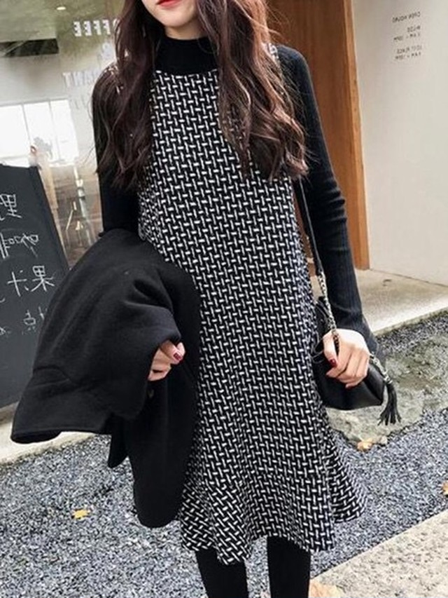 ワンピース レディース ツーピース 秋冬 膝丈ワンピース きれいめ 上品 チェック柄 大きいサイズ フレア 膝丈ワンピース セットアップ 通勤 着痩せ 結婚式ドレス Kirihara