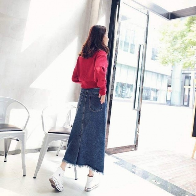 スカート ロングスカート 大きいサイズ ロングスカート 秋冬 デニムスカート フリンジ フリンジスカート ロング丈 スカート ロングスカート 大きいサイズ ロングスカート 秋冬 Leaflower 001 リーフラワー レディースファッション専門店