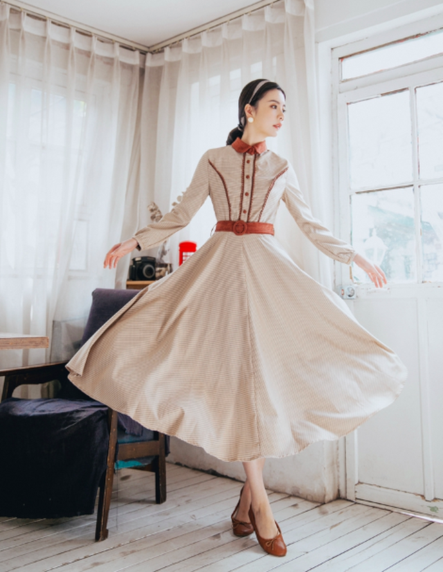 英国風ワンピース 英国風ワンピース 秋 レトロ ワンピース ヴィンテージ ワンピース ワンピース 秋 秋冬 ワンピース レトロガール 長袖 ロング丈 Nkk 017 ふくふくの木