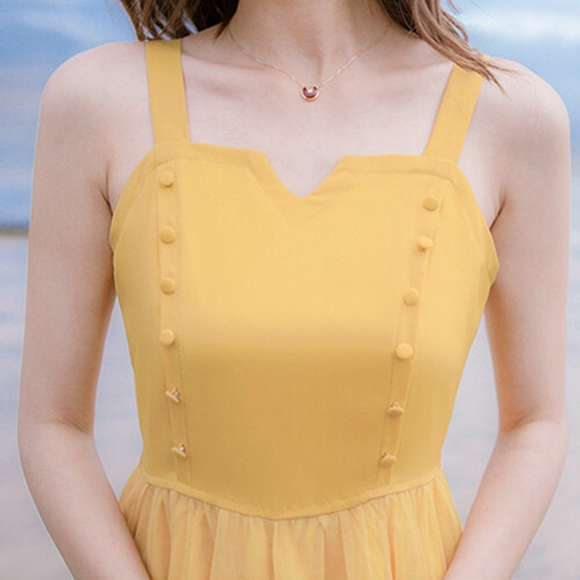 リゾート イエロー ワンピース フレア トレンド デート 上品 可愛い ガーリー フェミニン シフォン w431 Bshop