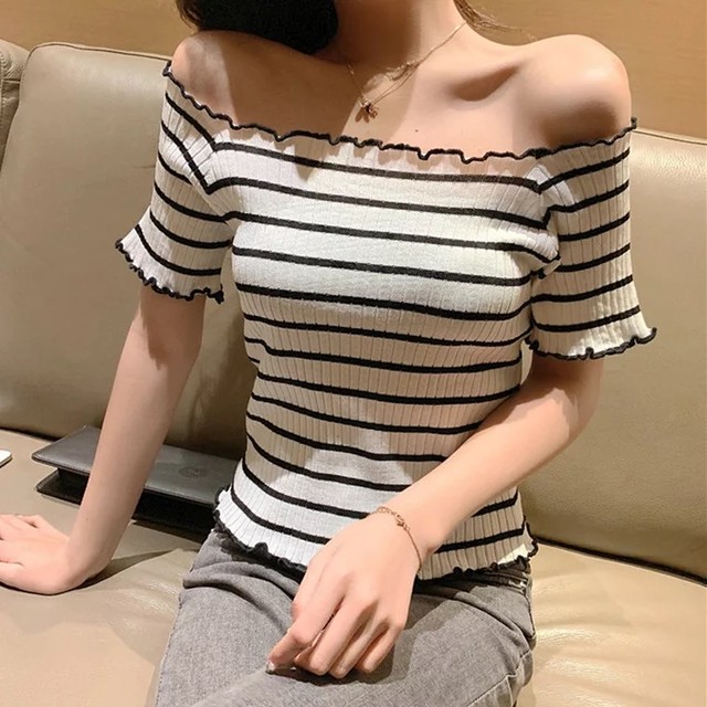 デコルテラインが綺麗なオフショル ボーダートップス デコルテライン Mii Select Shop