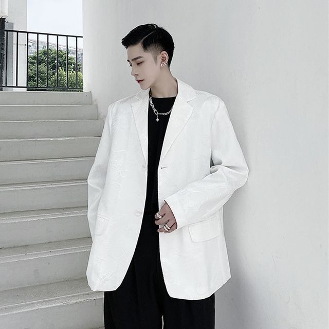 予約販売 ジャケット メンズ ジャガード ホワイト ドレスアップ シック こなれ感 お洒落 パーティー 結婚式 二次会 パーティー エレガント 韓国 トレンド 春 M L Xl 2xl Favoriteselect