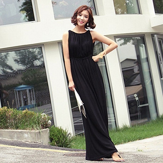 全5色 カットソーワンピース 着痩せ スタイルアップ モダール マキシ丈 シンプル ラウンドネック お出かけ デート 女子会 デイリー リゾート ビーチ ノースリーブ ウエストゴム 無地 Arroser