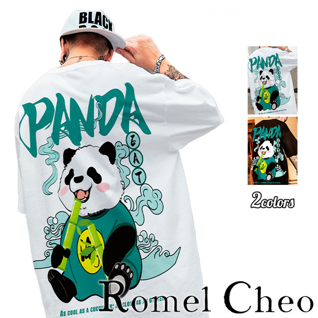 お支払い確認後日以内発送 Romelcheo 笹 パンダ Tシャツ ビッグシルエット オーバーサイズ メンズ レディース ユニセックス Hiphop アニマル プリント 半袖 中華風 アジアン ゆったり ストリート系 原宿系 カジュアル ダンス スケーター ファッション ロメルチェオ