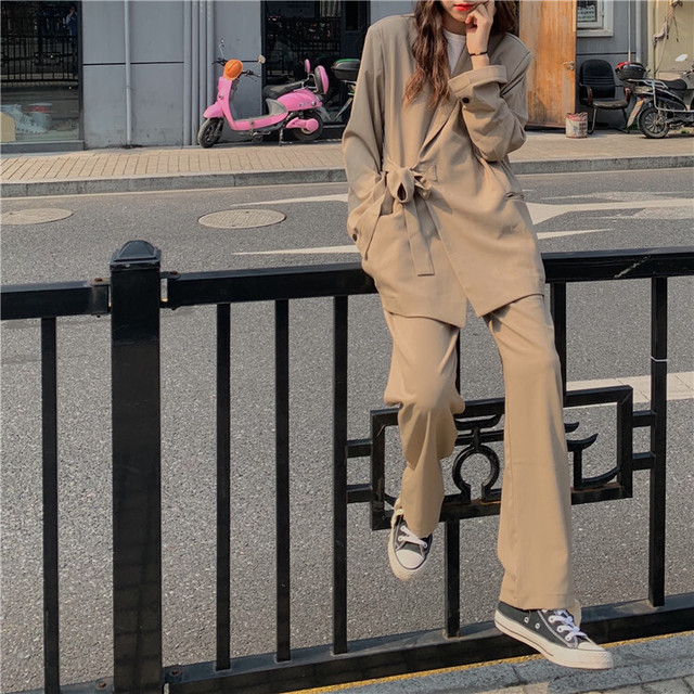 861 差がつく着こなしが楽しめる個性的なパンツスーツセット カーキ 海外のプチプラきれいめカジュアルレディースファッション Pakaian Lucu 海外のプチプラきれいめカジュアルレディースファッション Pakaian Lucu
