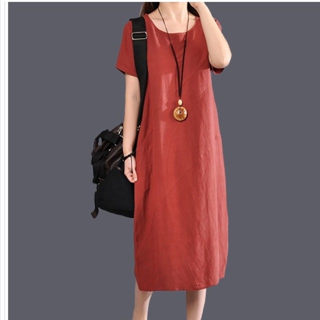 ワンピース 花柄 マキシワンピース 夏 レディース リネンワンピース 半袖 ゆるっとワンピース 体型カバー 黒 亜麻ワンピース 無地 綿麻混 Basecamp49