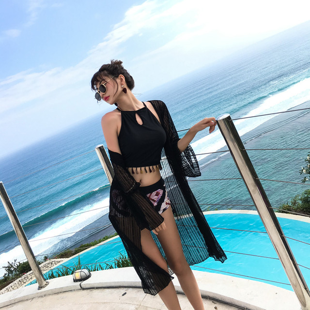 ３点セットガウン付きエスニックフリンジビキニ 水着 流行り 水着流行 19 通販 羽織付き 3点セット ビキニ フリンジ ビキニ フリンジ 水着 黒 大きいサイズ エスニック 水着 体型カバー 通販 安い 人気 可愛い 黒 ホルターネック タンキニ P0028 Perfectsky