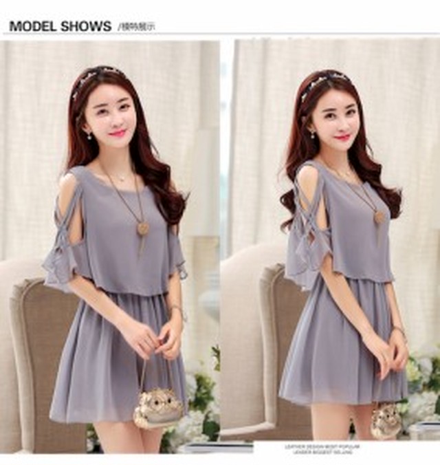 シフォンワンピース ミニ丈ワンピース オープンショルダー オケージョンワンピース プチプラ シンプル 上品 ブラン ニュー ディ