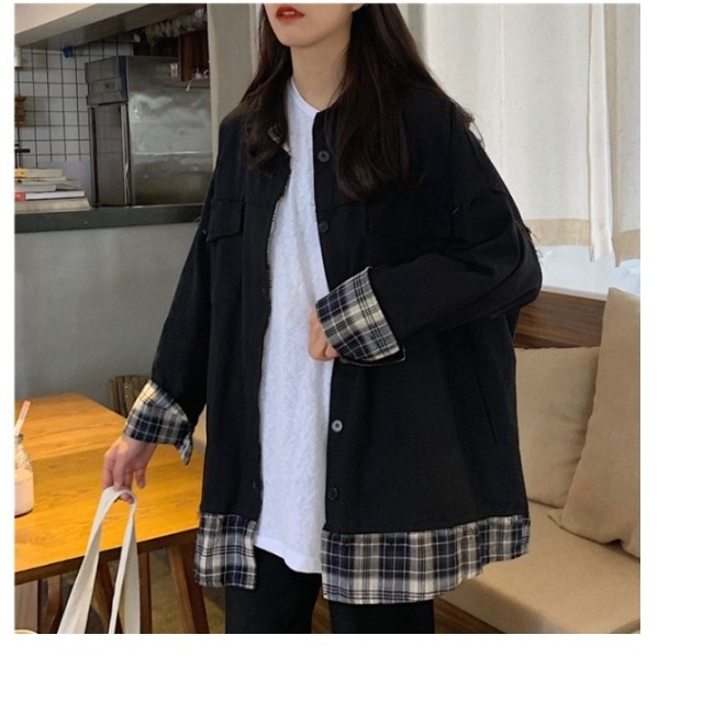 大きいサイズ レディース アウター 冬 韓国 アウター 春 ミリタリージャケット レディース チェック 重ね着風 オーバーサイズ ゆったり Basecamp49
