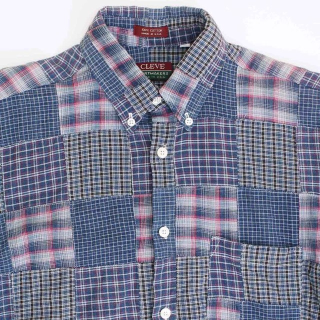 古着 半袖シャツ パッチワーク シャツ メンズm Blue Truck