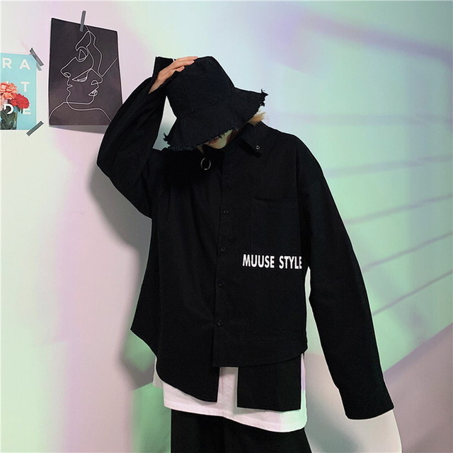 ゴシック 異形 アシンメトリー シャツ ユニセックス 病み可愛い ゴスロリ系 ルーズ カジュアル 韓国 オルチャン 送料無料 天使と悪魔 サブカル系 ファッション Seasonz