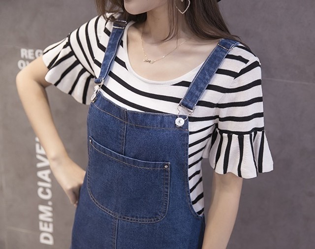 ワンピース サロペット ジャンパースカート デニム フリンジ ポケット ａライン ひざ丈 レトロ カジュアル 可愛い 春 夏 秋 冬 10代 代 30代 40代 Ptngt0360 Shop Suba