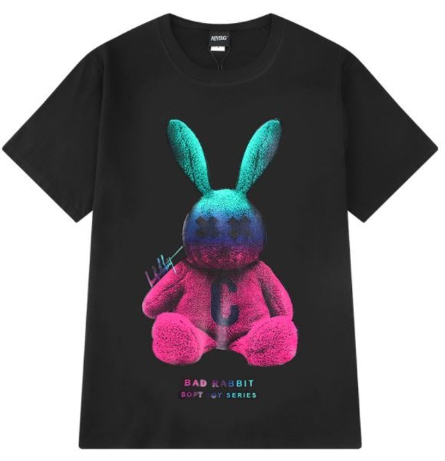 グラデーション うさぎ Tシャツ ピンク 黒tシャツ レディース かわいい Ppコレクション