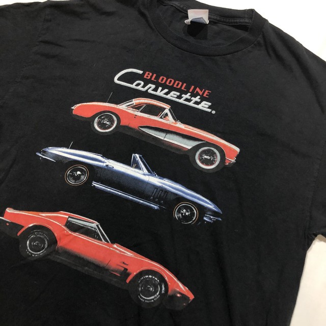 9 00s Corvette シボレー コルベット 歴代 車 プリント半袖tシャツ 黒 L 都町の古着屋 Charkha Bazaar チャルカバザール