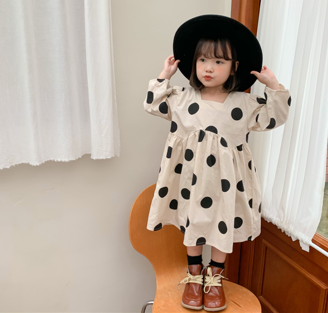 ドット 長袖 ワンピース 女の子 90 140cm Lovely Baby子供服 可爱い キッズ Coolkids