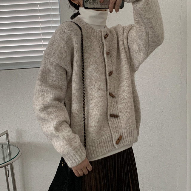 韓国ファッション お洒落女子 無地 ラウンドネック 長袖 カーディガン アウター Gotobuyes