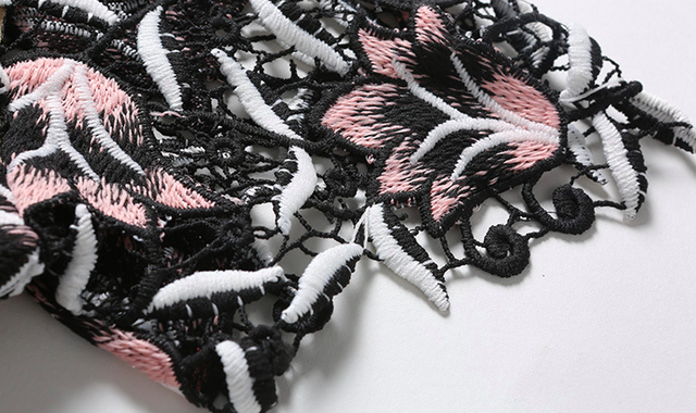 海外セレブ風 ドレス ワンピース クルーネック 半袖 切替 レース Aライン ミモレ丈 パーティー 二次会 Fashionlover