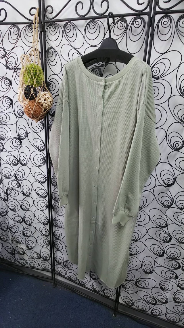 即日発送 ワッフル素材 ロングワンピース ロング カーディガン ビッグシルエット 6sense0901