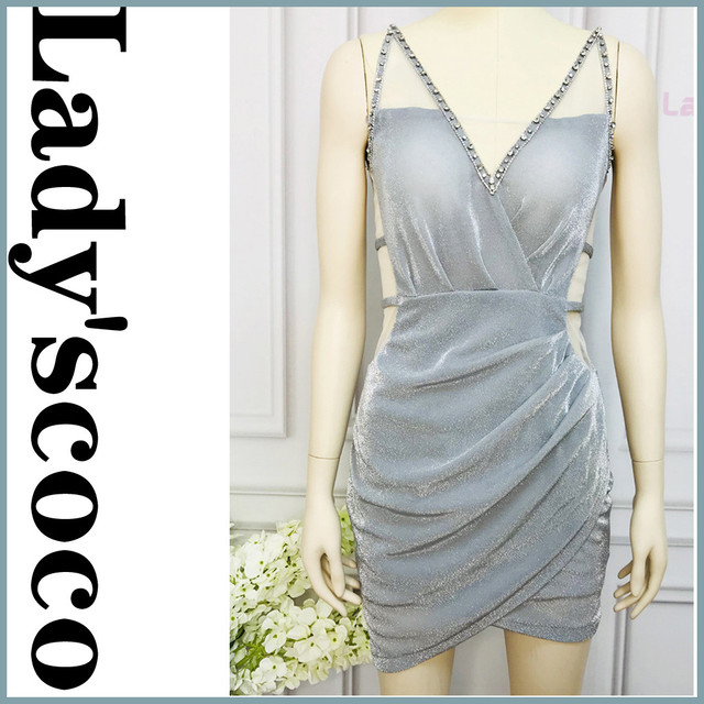 Yn10光沢のある生地のドレス 手動ネイルドリルショートドレス Lady S Coco工場直営ドレス専門店