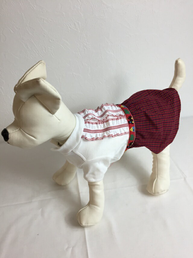 ファミリア風 赤チェック切り替え白ニットワンピース ｌ Mintdog