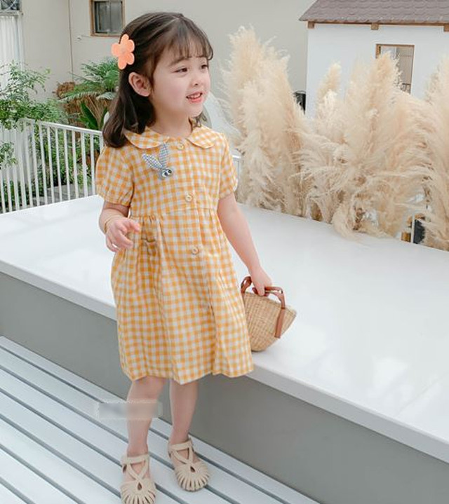 子供服 女の子 ワンピース キッズ服 かわいい チェック柄 プリント シャツワンピ 丸襟 半袖 シャツ ワンピース 夏ワンピ 春 夏 新作 春服 夏服 Sale お出かけ着 子供服 女の子 ワンピース Leaflower 001 リーフラワー レディースファッション専門店