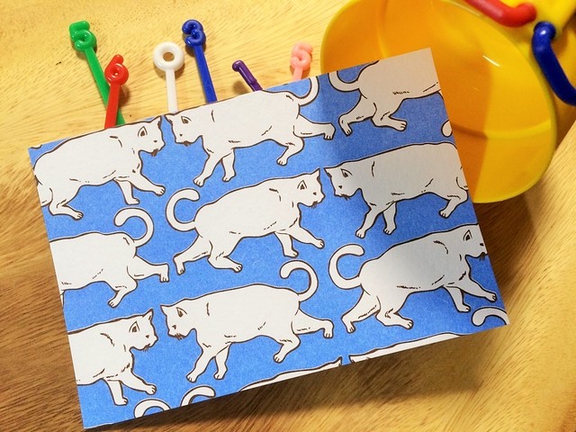 =nemunoki paper item= 白猫ミミ お散歩柄ポストカード
