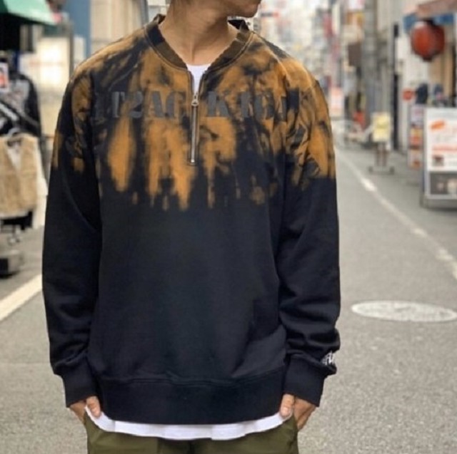 Leflah レフラー Half Zip Bleach Sweat ハーフジップブリーチスウェット Black Payforward Onlineshop