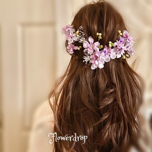 卒業式 成人式や結婚式のヘアアレンジに デルフィニウムのヘッドドレス お花雑貨の店 Flowerdrop
