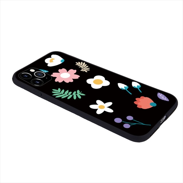 Iphoneケース ブラック 花柄 イラスト 可愛い キュート 黒 7 8 7p 8p Xs Xsmax Xr 11 11pro 11promax 6 6s 6p 6sp スマホケース プレゼント 強化ガラス Laff Store ラフストア レディース 携帯ケース 携帯カバー