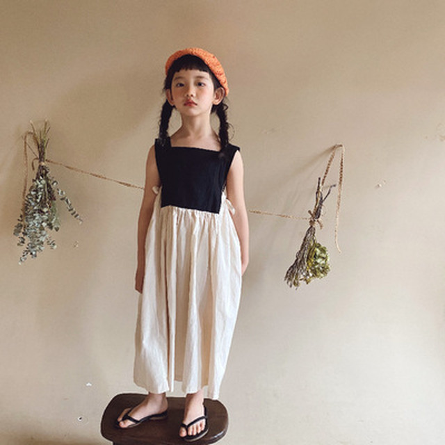 女の子 バイカラー 袖なし ワンピース 夏 ジュニア 人気 110 160 Dyh海外子供用品