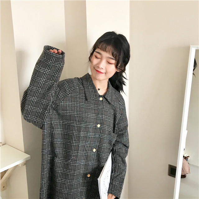 チェック ワンピース タータンチェック シャツワンピース ロングワンピース カジュアル ガーリー 韓国 オルチャン 韓国ファッション 新作 秋冬 秋 冬 Om 87 Musubi Me 韓国 オルチャン レディースファッションのお店
