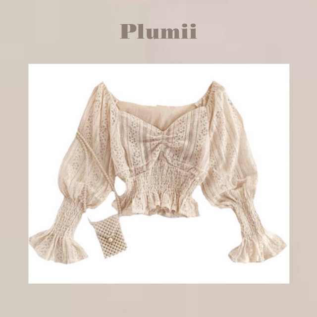クリームカラー コットンレースブラウス Plumii