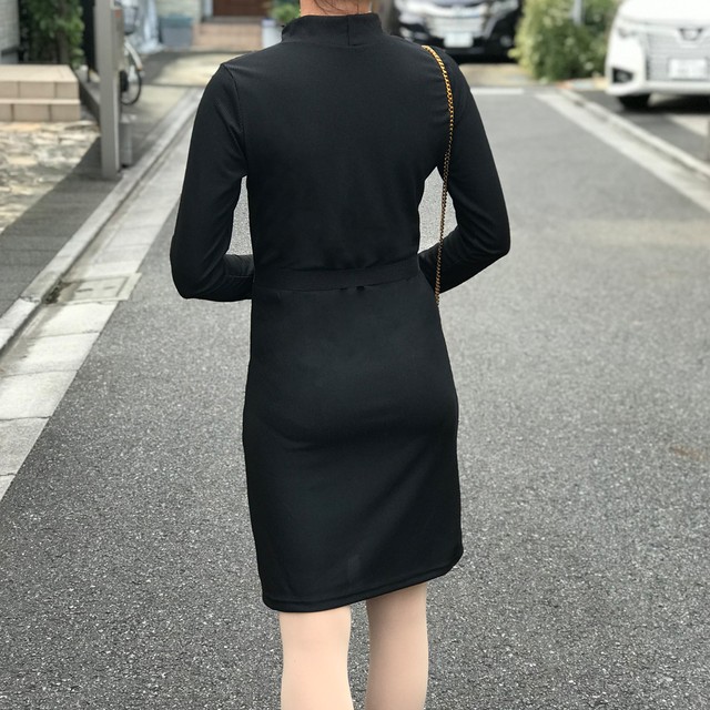 シンプル リブ 無地 ワンピース ロングワンピース リブワンピース レディース チョーカー風ネック 長袖 カットソー ベルト付き 膝上丈 ネット通販 購入 激安 10代 代 30代 40代 春 夏 秋 Roprot ロプロット ファッション レディースアパレル販売