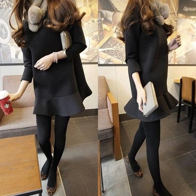ワンピース フリル ミニワンピース 冬 黒 韓国 ファッション レディース 厚手 冬服 かわいい 上品 7分袖 お呼ばれ ワンピース 冬ワンピ シック ショート丈 フレアワンピース おしゃれ スキューバ ポンチ ワンピ 切り替え ワンピース オルチャン ファッション Vestito