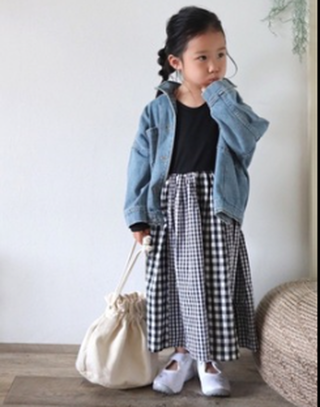 チェック柄 切替 ワンピース 女の子 90 140cm Lovely Baby子供服 可爱い キッズ Coolkids
