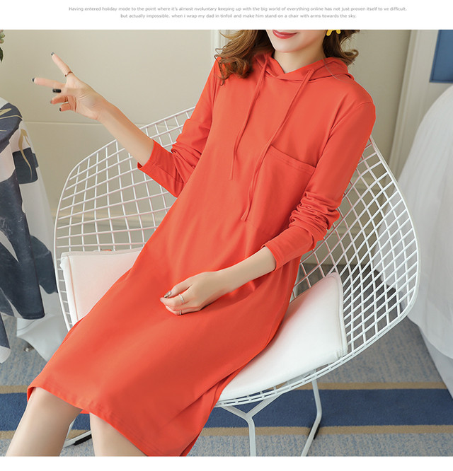 ワンピース マタニティ 産後 授乳 フード 長袖 春 冬 秋 母乳 チャック カジュアル ラフ 大きいサイズ カラー シンプル 2512 Sweet Girl Fashion