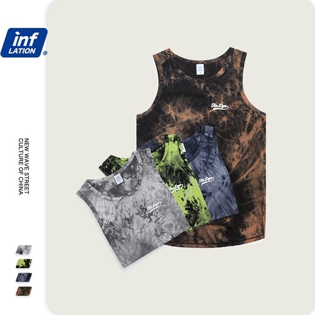 Inflationメンズスパイラルタイダイタンクトップストリートスタイルボーイサマータンクトップlosse Fitコットンタイダイメンズタンクトップ1177s 夏物 インフレ公式ストア Efect