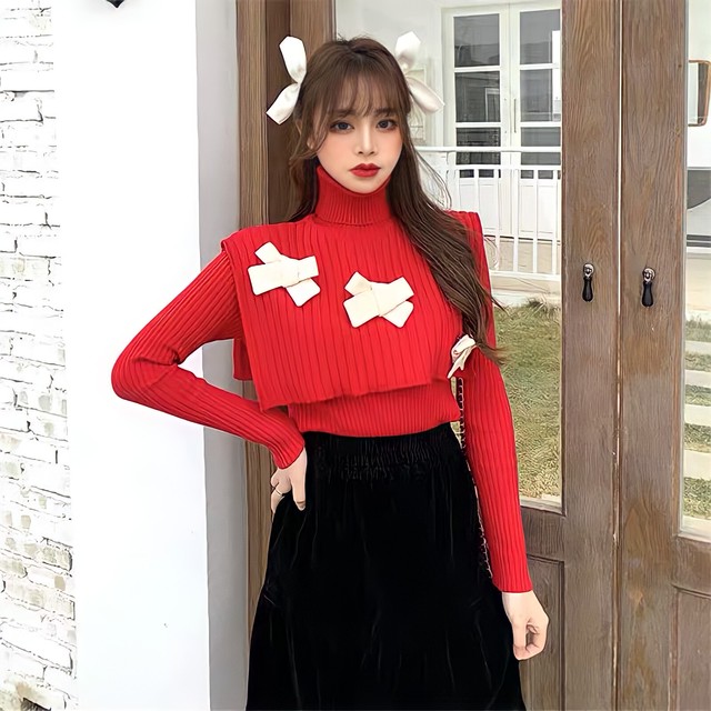 slanting ribbon thigh knit